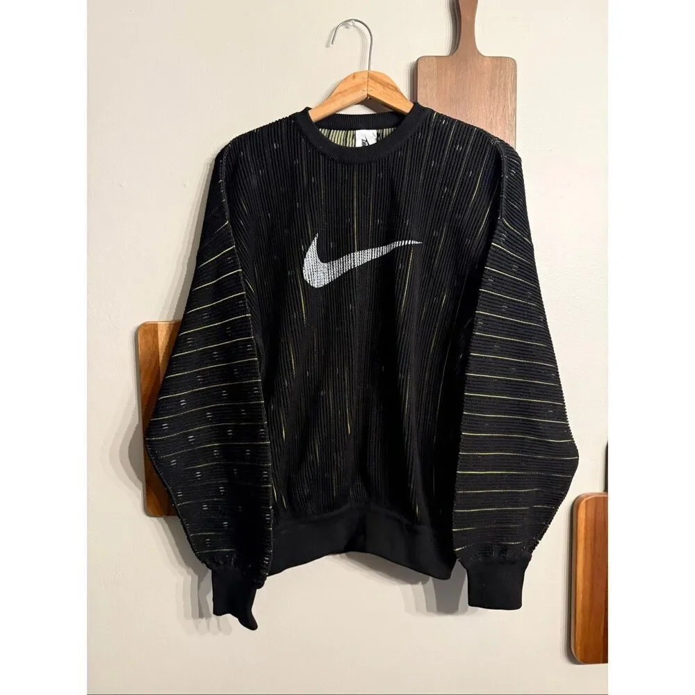 Nike Black Yellow Lenticular‎ Knit Sport Crew Neck Pullover Sweater Medium NWT